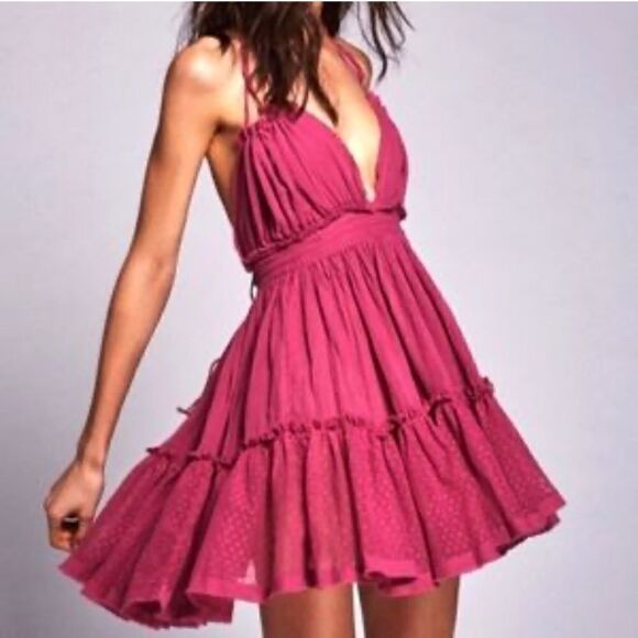 Summer Solid Boho Dress Backless Mini Bohemian Aline Beach Dress Sz- Medium - Picture 1 of 8